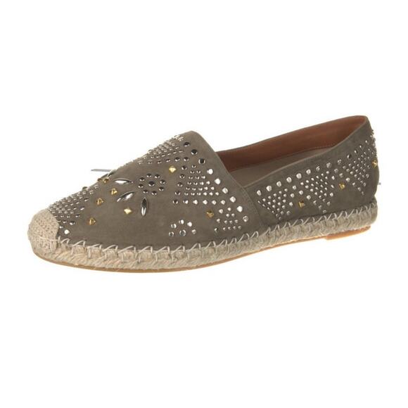 Authentic Valentino Olive Suede Micro Studded Espadrille Flats Size EU 37 US 6.5 - Picture 2 of 6
